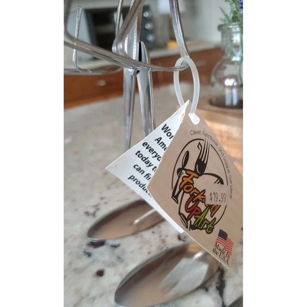 Forked Up Art Sculpture Recipe‎ Card Holder Stainless Steel USA New